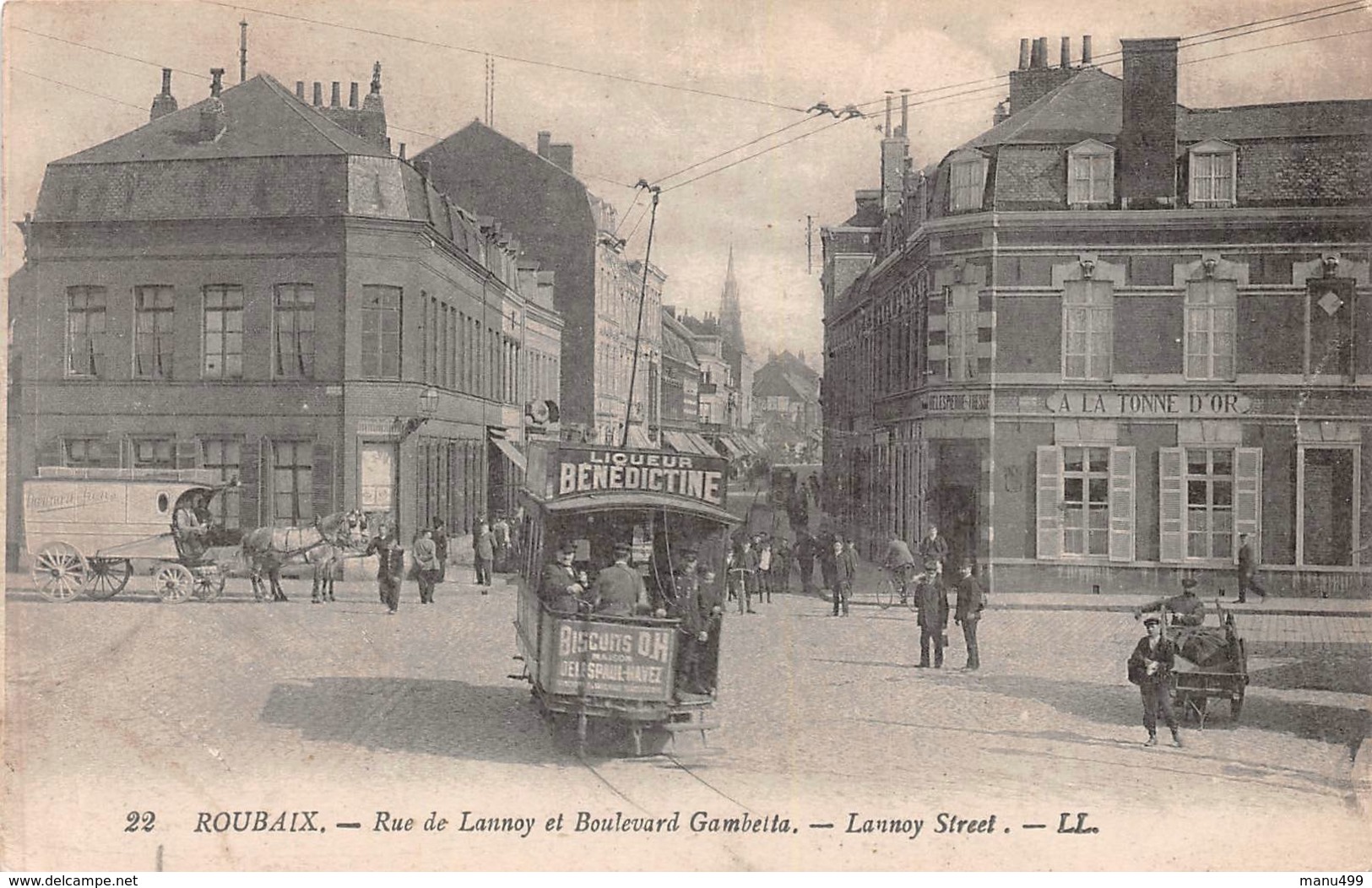 Roubaix - A La Tonne D'Or Rue De Lannoy Et Boulevard Gambetta Tramway Attelage Très Beau Plan - Roubaix