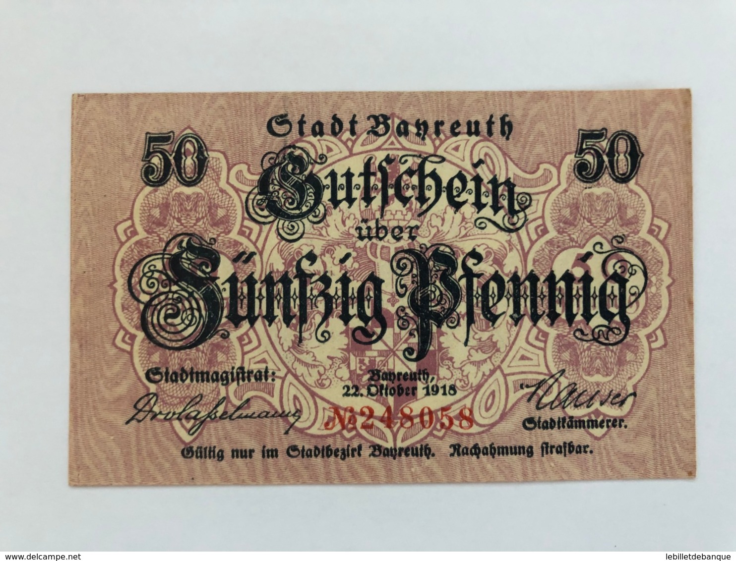 Allemagne Notgeld Bayreuth 50 Pfennig - Collections