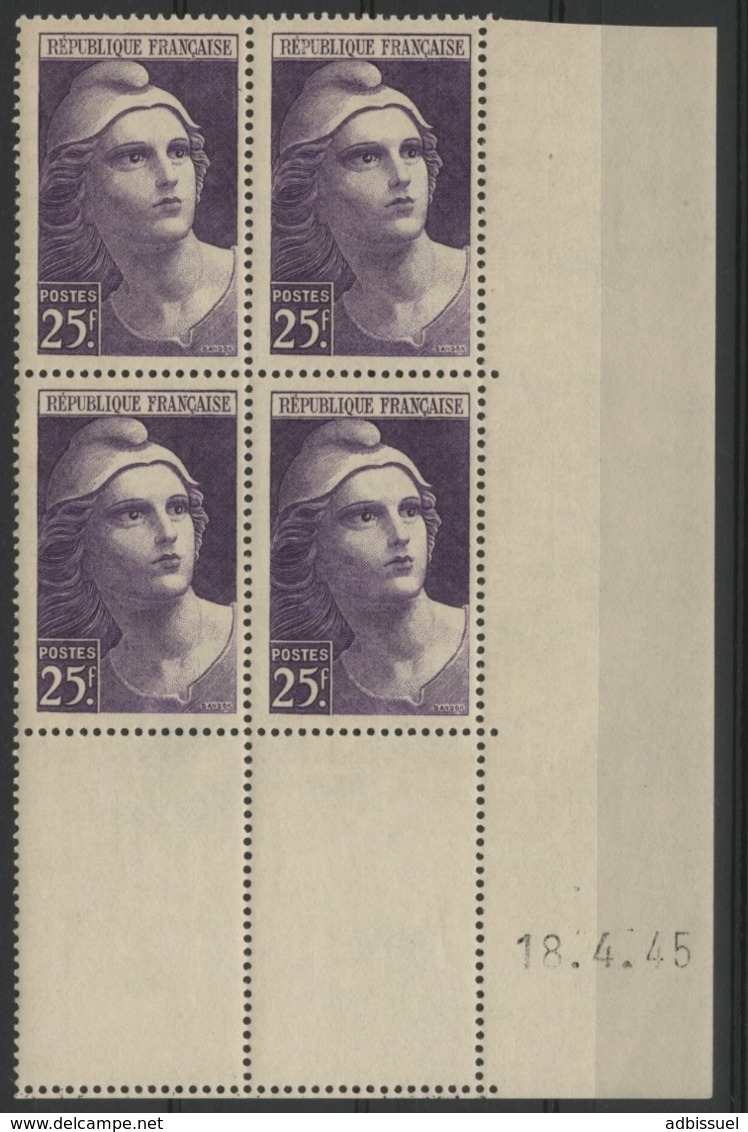 N° 731 ** (MNH). Coin Daté Du 18/4/45 / "Marianne De Gandon" - 1940-1949