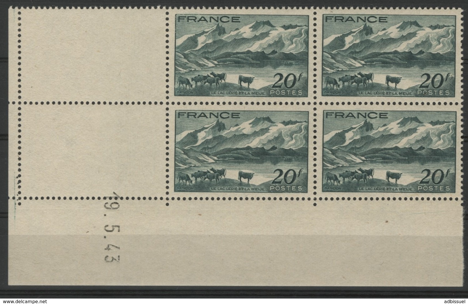 N° 582 ** (MNH). Coin Daté Du 9/5/43 / "Le Lac Lérié Et La Meije" - 1940-1949