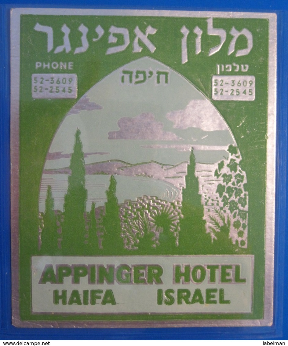 HOTEL PENSION APPINGER GERMAN TEMPLER COLONY PORT HAIFA ISRAEL PALESTINE STICKER DECAL LUGGAGE LABEL ETIQUETTE AUFKLEBER - Etiketten Van Hotels