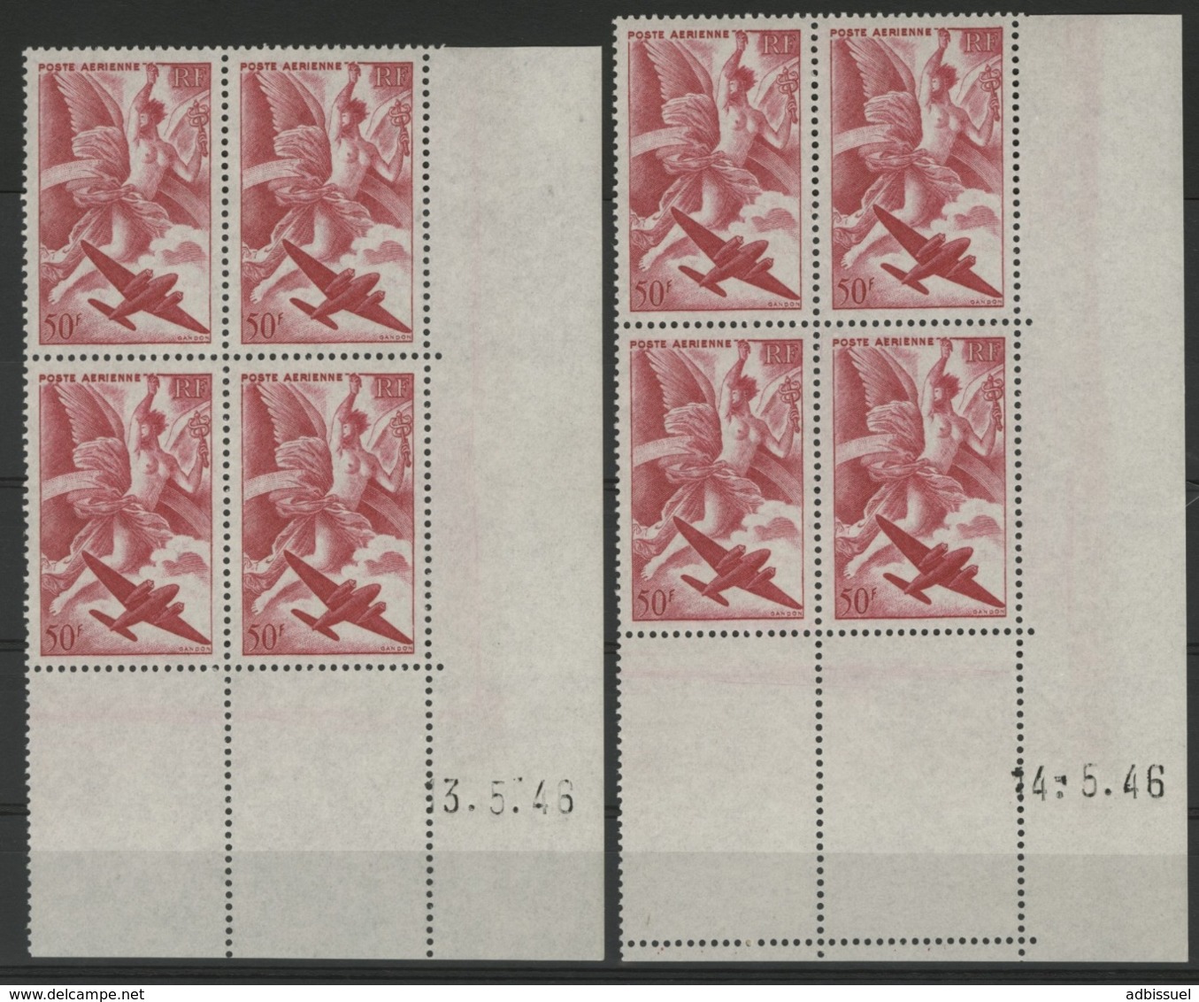 N° 17 POSTE AERIENNE (x8) ** (MNH). Deux Coins Datés Du 13 Et 14/5/46/ Blocs De Quatre "Gandon". - 1940-1949