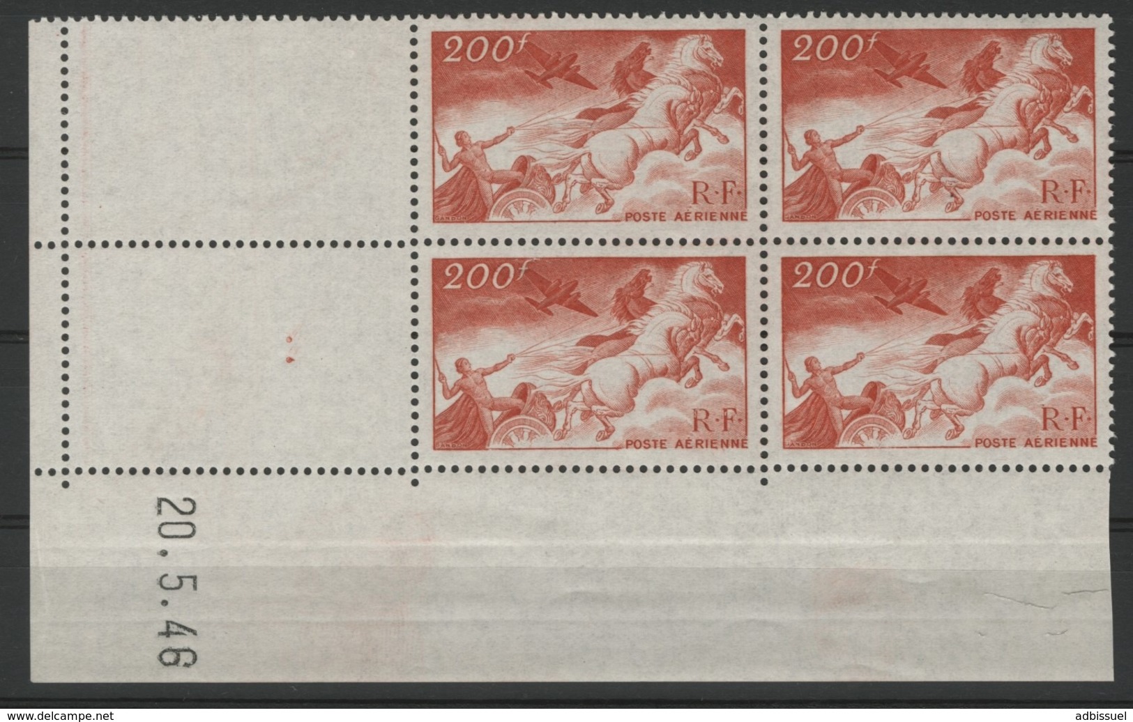 N° 19 POSTE AERIENNE ** (MNH). Coin Daté Du 20/5/46  Blocs De Quatre "Char Du Soleil". - 1940-1949