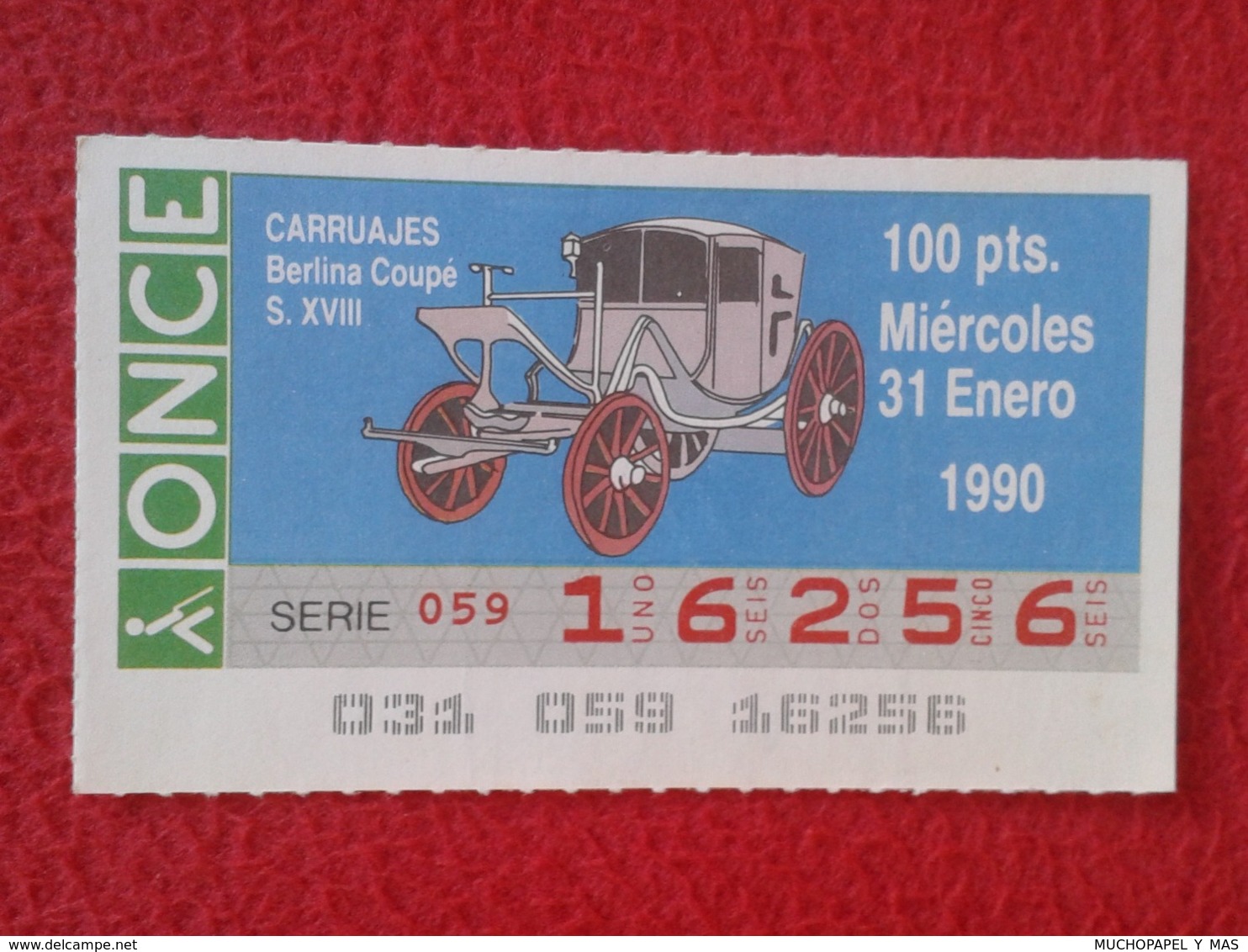 CUPÓN DE ONCE SPANISH LOTTERY LOTERIE SPAIN CIEGOS BLIND LOTERÍA CARRUAJES CARRUAJE CARRIAGE CARRIAGES BERLINA COUPÉ VER - Lotterielose