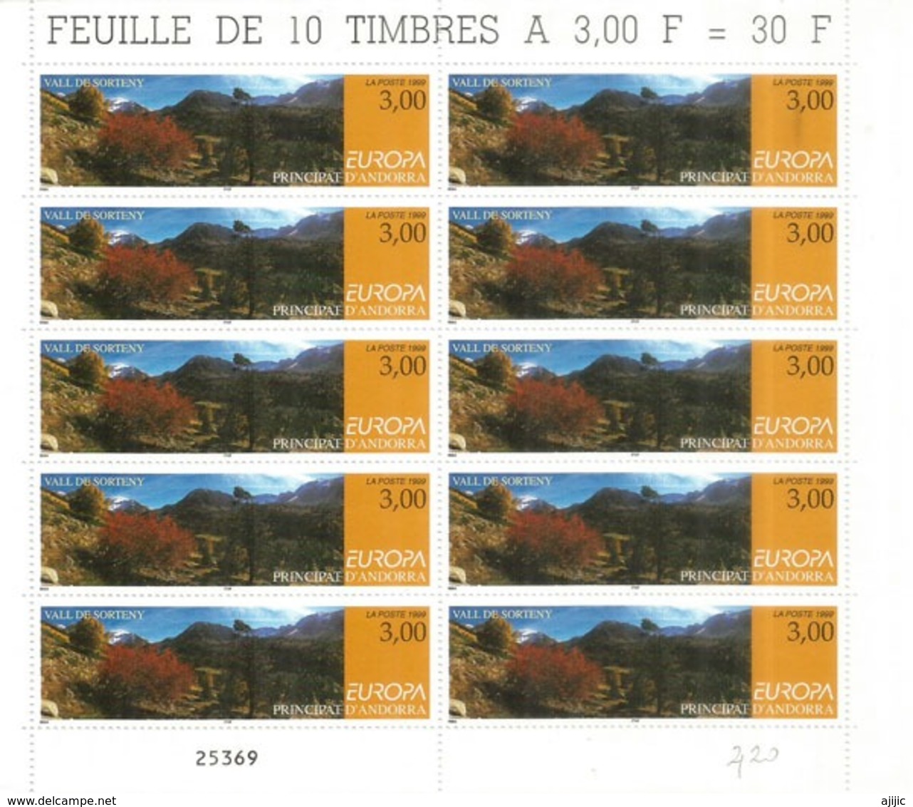 ANDORRA. Parc Naturel De Sorteny,espace Protégé,Haute Montagne Pyrénéenne,feuille Entière Europa 1999. - 1999