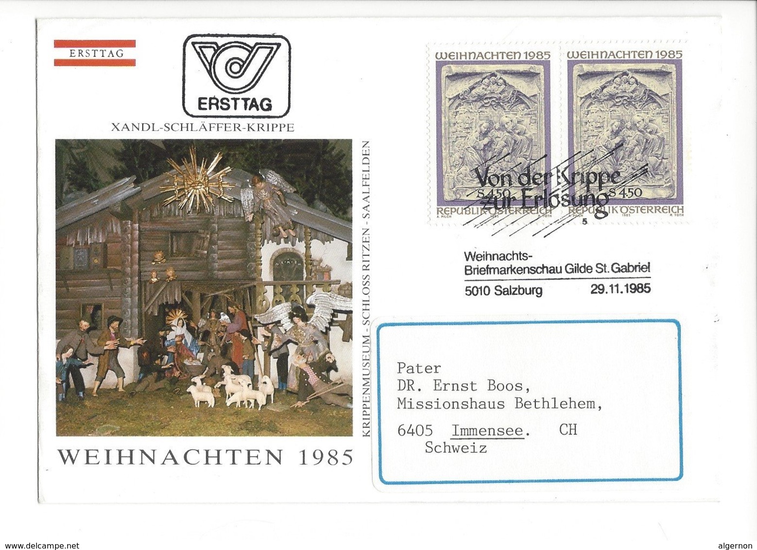 22411 - Christkindl 1985 Pour Immensee 29.11.1985 + Cachet Von Der Krippe Zur Erlosung - Noël