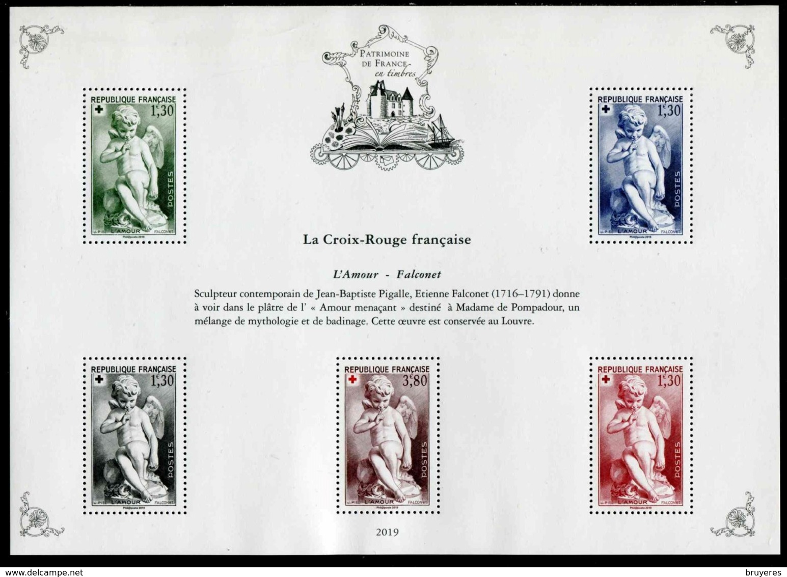 Bloc-feuillet** De 2019 Gommé Avec 5 Timbres "Patrimoine De France : LA CROIX-ROUGE FRANCAISE - L'AMOUR - FALCONET " - Neufs