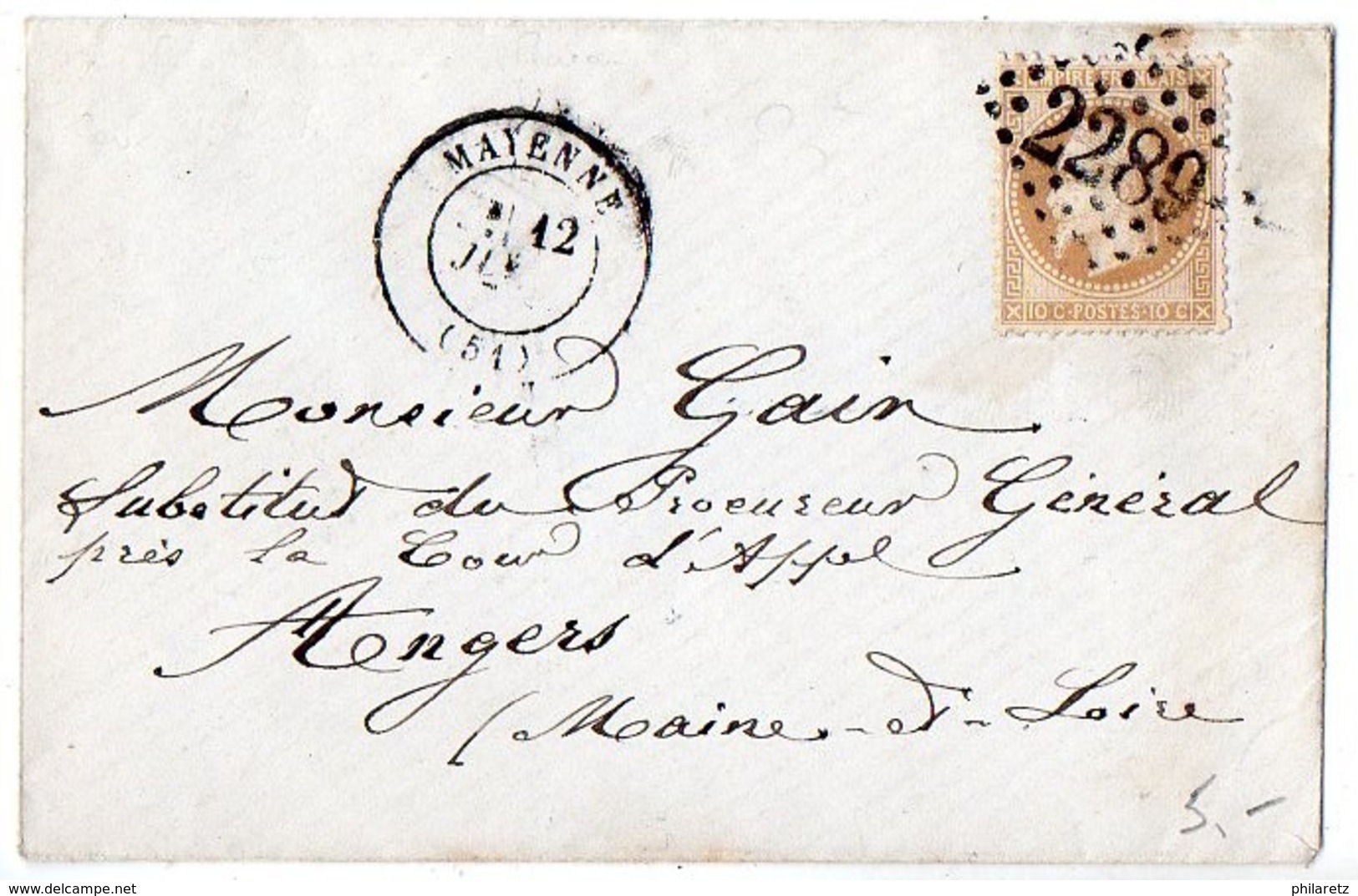 Napoléon N° 28B Sur Lettre De Mayenne Pour Angers De 1871 - 1849-1876: Classic Period