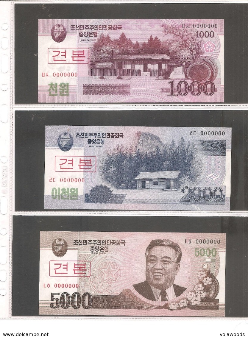 Corea Del Nord - Banconote Non Circolate FdS SPECIMEN In Serie Completa 2002 & 2008 (2009) "New Won" Issue - Corée Du Nord