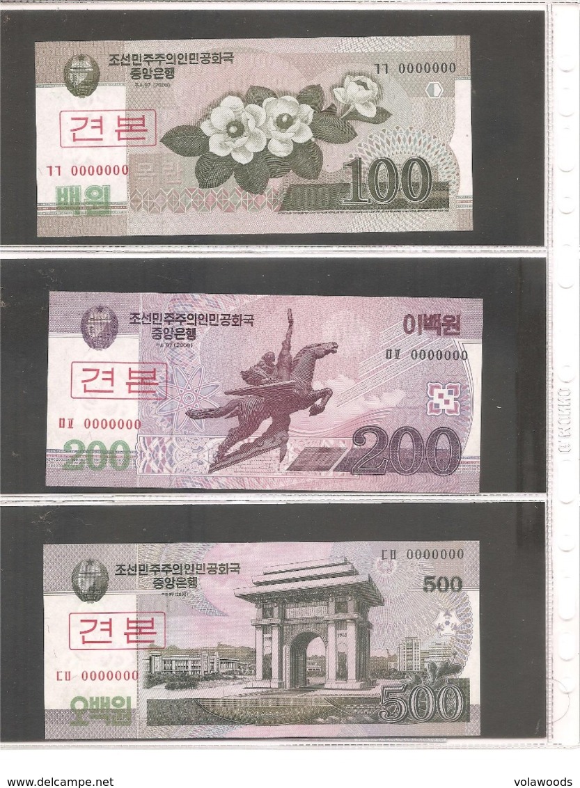 Corea Del Nord - Banconote Non Circolate FdS SPECIMEN In Serie Completa 2002 & 2008 (2009) "New Won" Issue - Fictifs & Spécimens