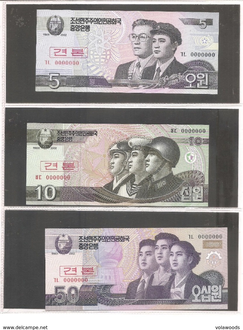 Corea Del Nord - Banconote Non Circolate FdS SPECIMEN In Serie Completa 2002 & 2008 (2009) "New Won" Issue - Fictifs & Spécimens