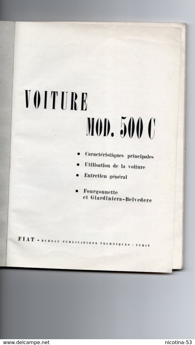 LIB-00001- LIBRETTO MANUTENZIONE " FIAT TOPOLINO 500 CONVERTIBILE " 2° EDIZIONE 1949- N. 3272 DI 4000 - Cars