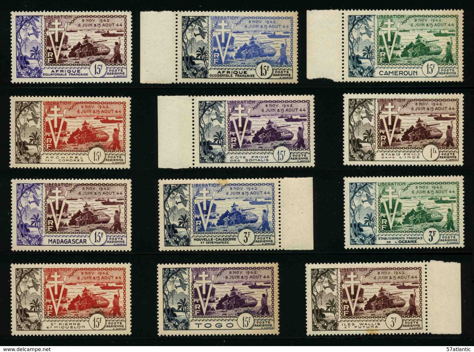 COLONIES FRANCAISES - GRANDE SERIE COLONIALE LIBERATION 1954 - SERIE COMPLETE 12 TIMBRES NEUFS - 1954 10e Anniversaire De La Libération