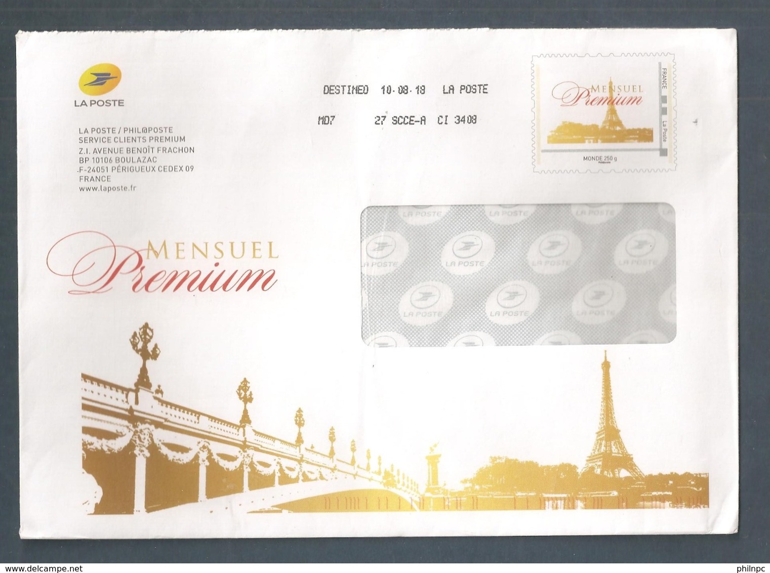 France, Entier Postal, Prêt à Poster, Enveloppe, Monde 250g, TTB, Phil@poste, Mensuel Premium, Tour Eiffel - Prêts-à-poster: Other (1995-...)