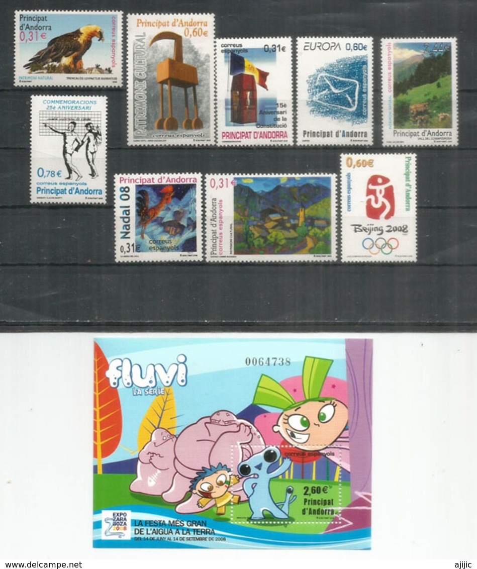 Année Complète 2008.  9 Timbres Neufs + BF Expo Universelle Zaragoza 2008 / Comapedrosa ** Côte 35,00 Euro - Unused Stamps