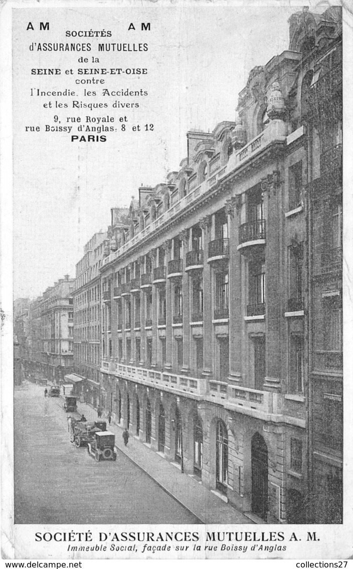 7500-PARIS-RUE BOISSY-D'ANGLAS, SOCIETE D'ASSURANCES MUTUELLES A.M. IMMEUBLE SOCIAL FACADE - Arrondissement: 08