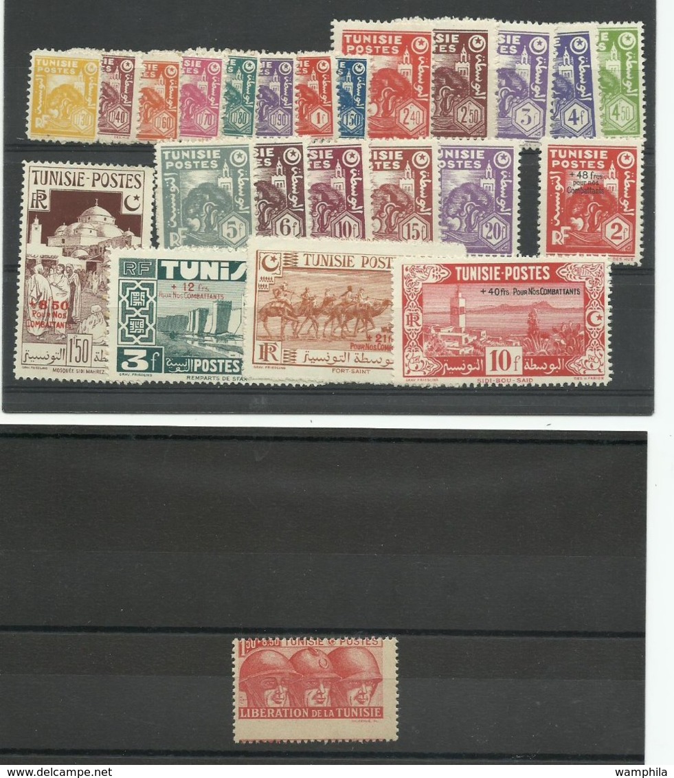 Tunisie 1944, N° 249 ** Variété Piquage + Série 250/267 *, 268 *, 269/272* - Neufs