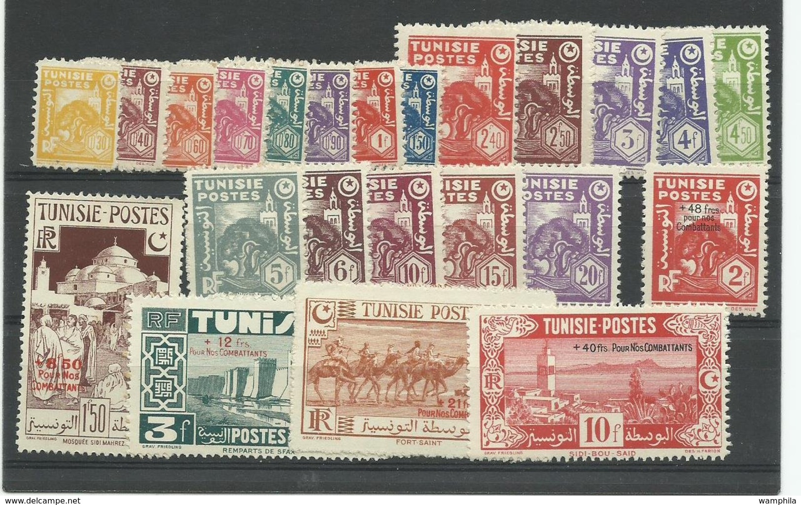 Tunisie 1944, N° 249 ** Variété Piquage + Série 250/267 *, 268 *, 269/272* - Neufs