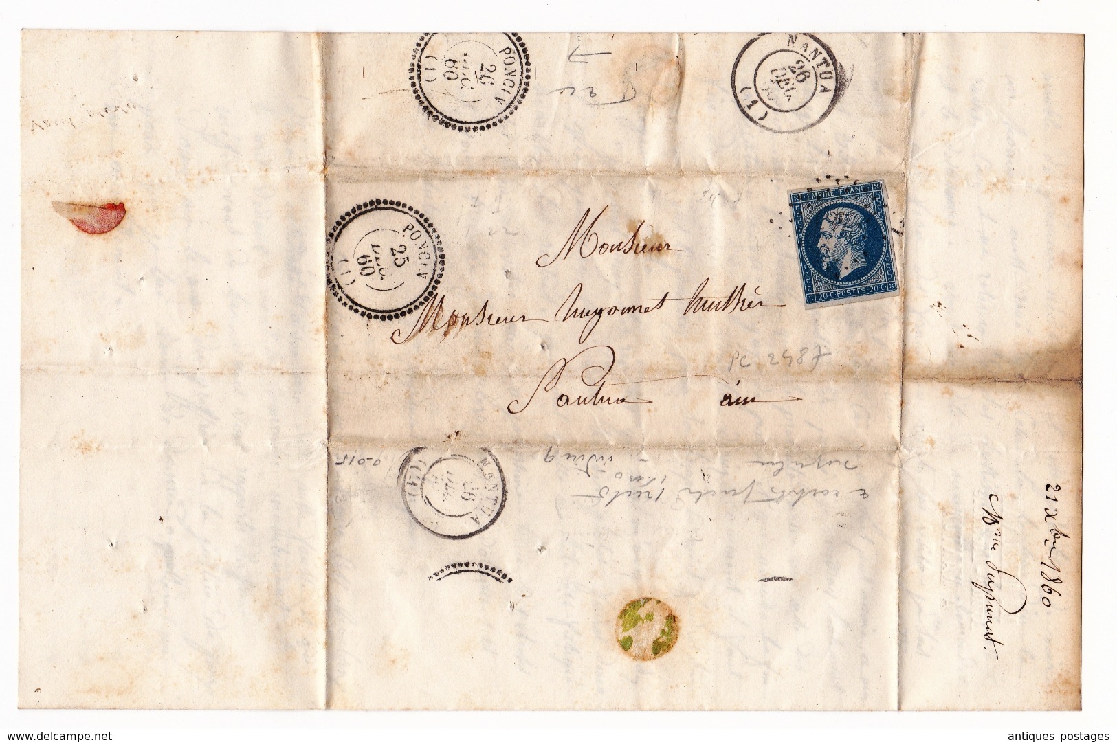 Lettre 1860 Poncin Ain Nantua Dupunat Avoué