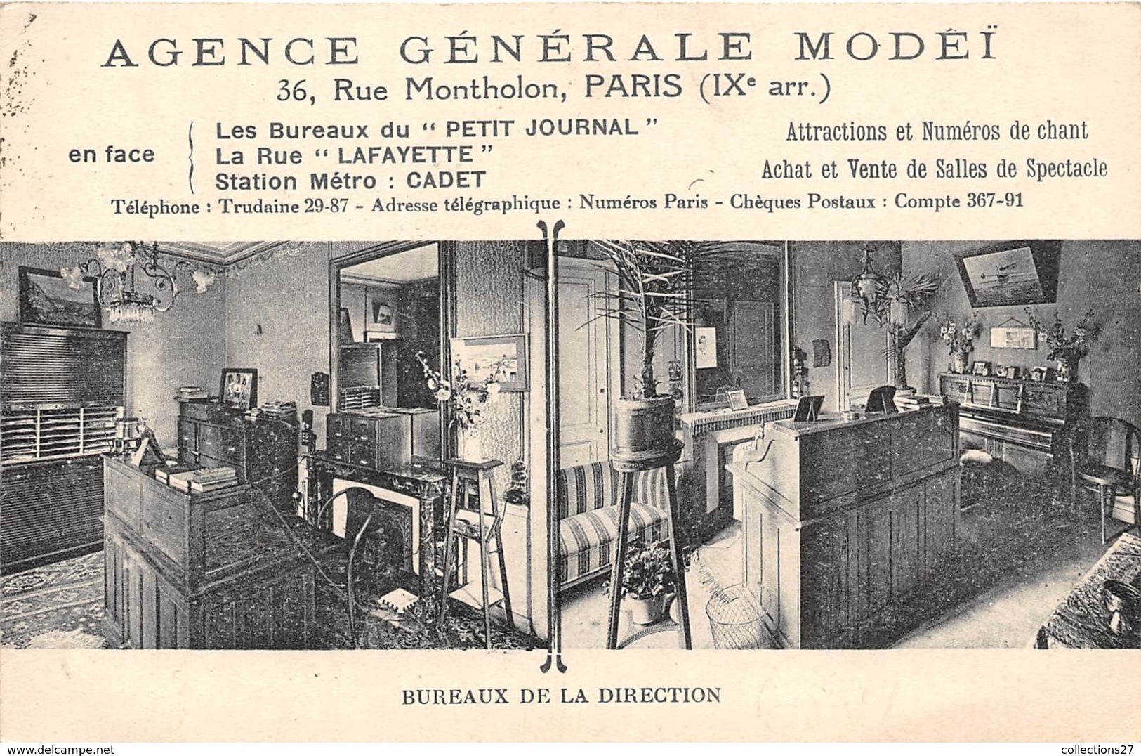 75009-PARIS-36 RUE MONTHOLON- AGENCE GENERALE MODEÏ, BUREAU DE LA DIRECTION - Arrondissement: 09