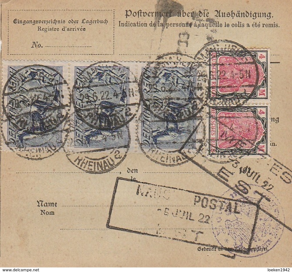 DR  INFLA  1922  PAKETKARTE MANNHEIM  SUBERITFABRIK  MONTREUIL  PK55 - Lettres & Documents