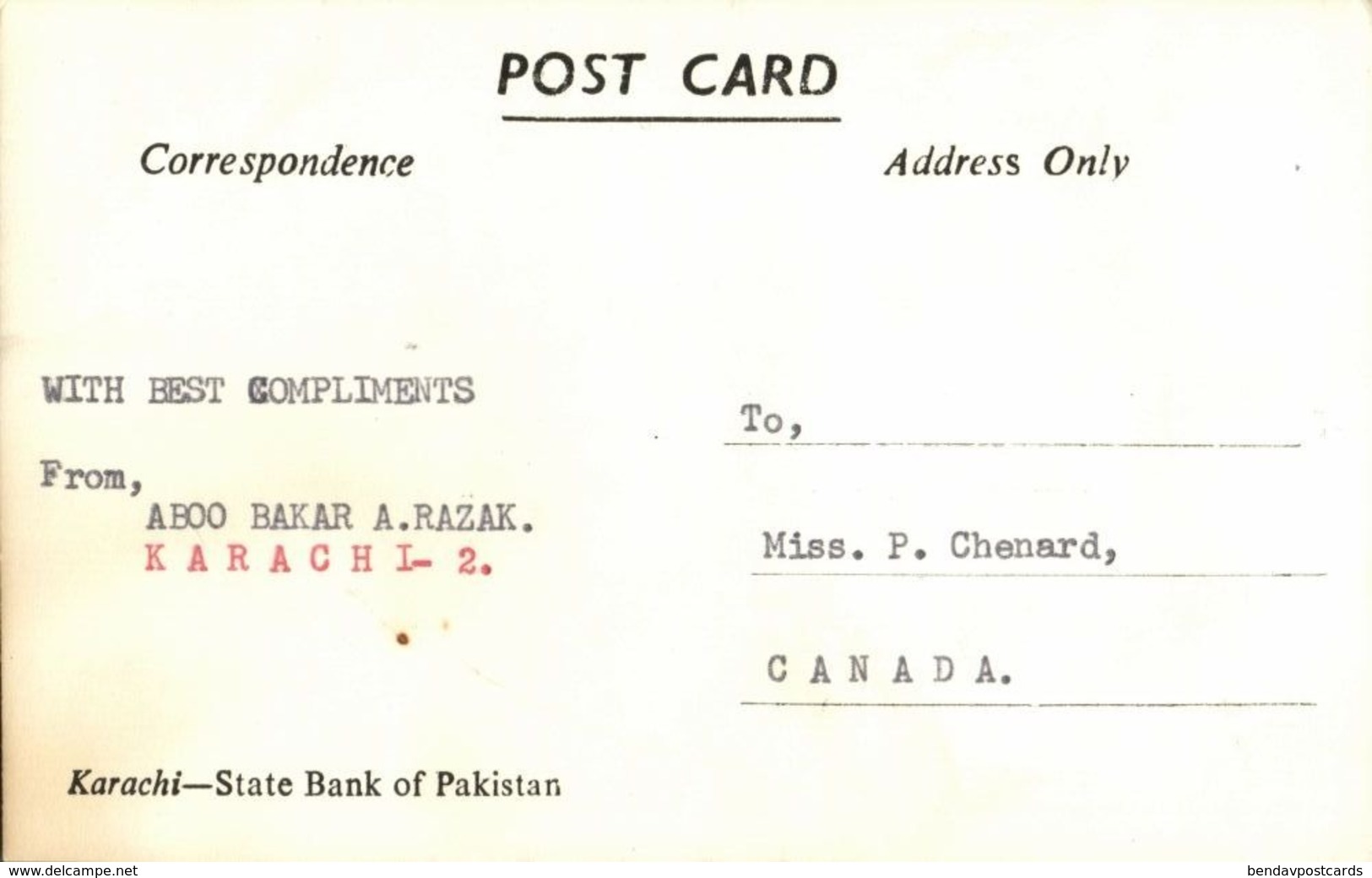 Pakistan, KARACHI, State Bank Of Pakistan, Bus (1960s) RPPC Postcard - Pakistan