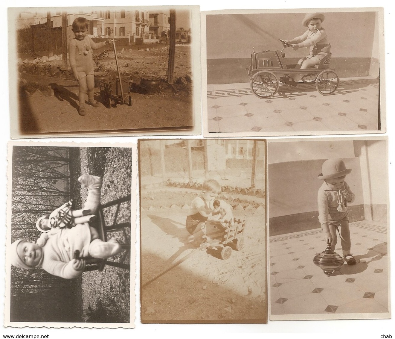 5 Photos 1934 - 1935 D'Enfants Avec Leur Jouet - TOUPIE - Voiture à Pédales - Poupée - ENFANT- JOUET - Non Classés