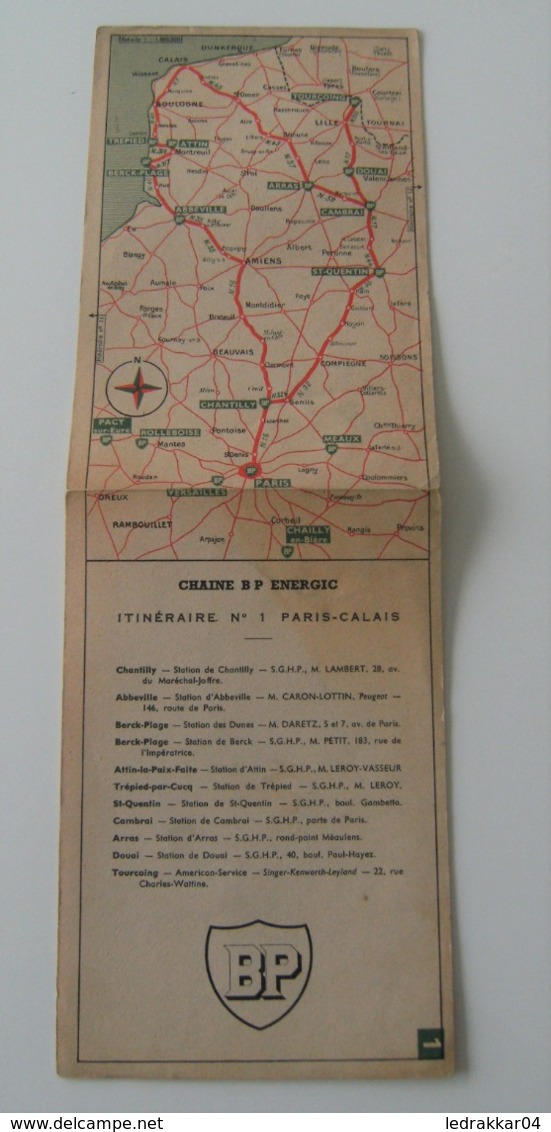 Carte Itinéraire BP N°1 Paris-Calais échelle 1/500000 Vintage - Roadmaps