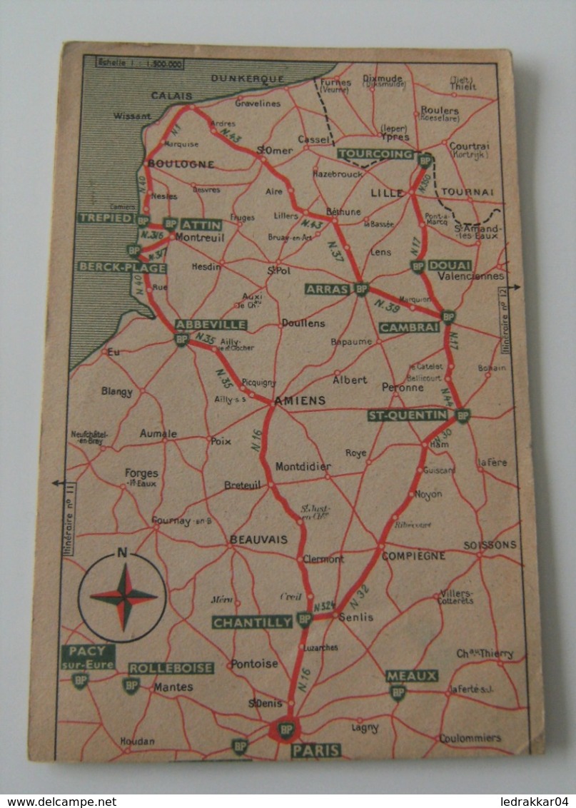 Carte Itinéraire BP N°1 Paris-Calais échelle 1/500000 Vintage - Roadmaps