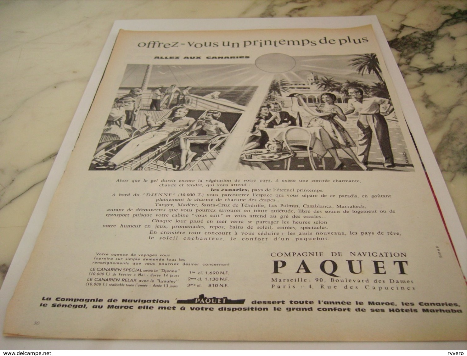 ANCIENNE PUBLICITE AUX CANARIE CROISIERE PAQUET  1961 - Other & Unclassified