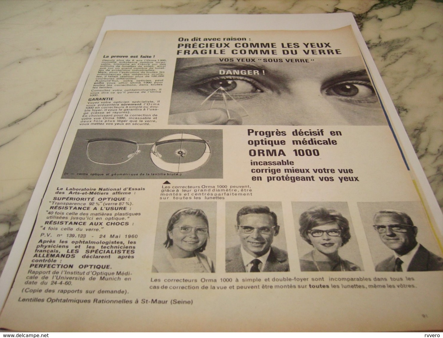 ANCIENNE PUBLICITE LUNETTE ORMA 2000 1961 - Other & Unclassified