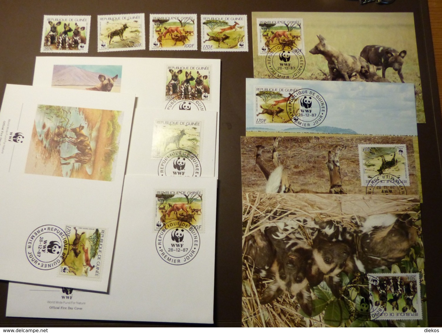 GUINEE 1987 Mi 1194-1197 WWF Animaux Hyènes African Wild Dog Afrikanischer Wildhund Maxi Card FDC MNH ** #cover 4963 - Verzamelingen & Reeksen