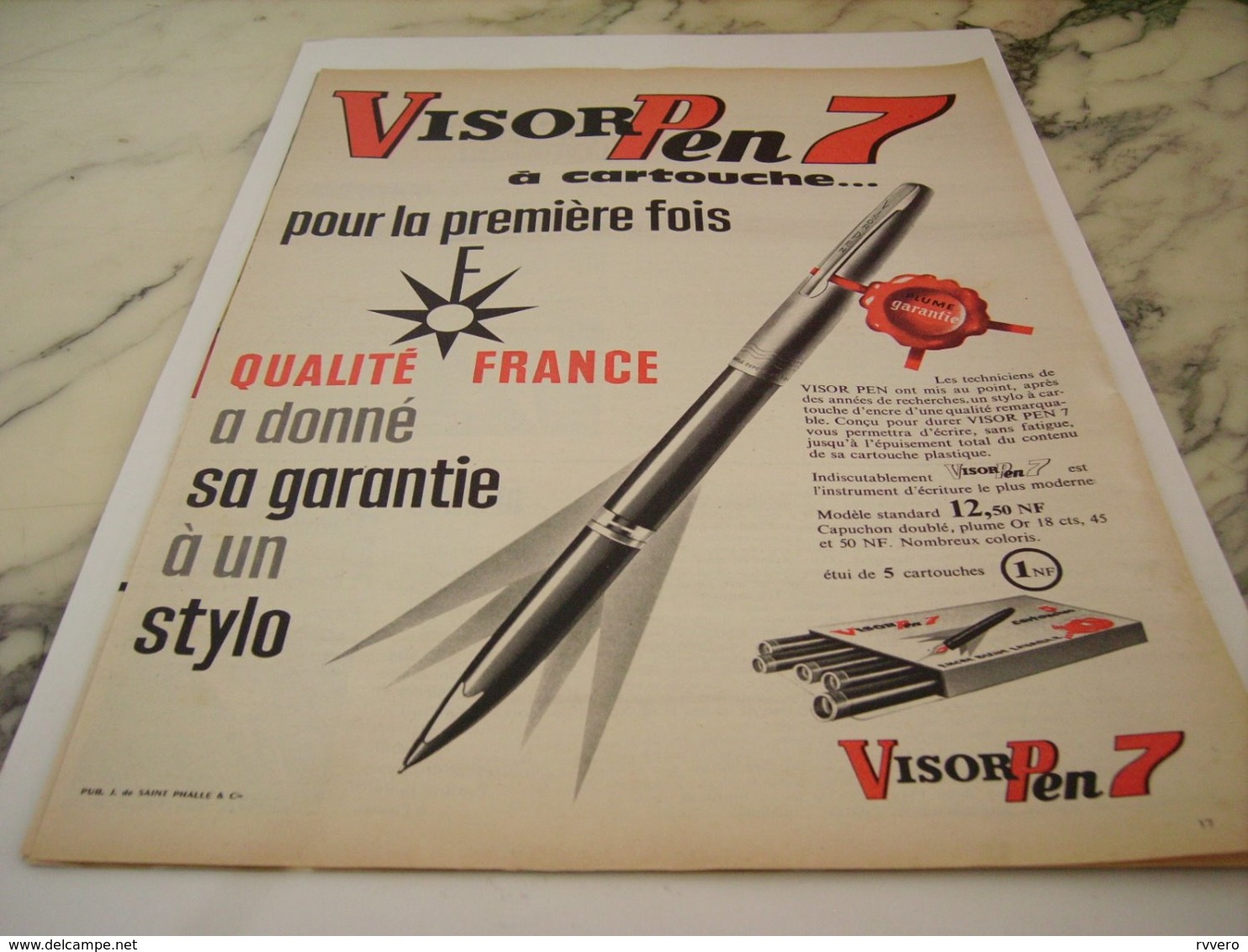 ANCIENNE PUBLICITE STYLOS  VISOR PEN 7 1961 - Other & Unclassified