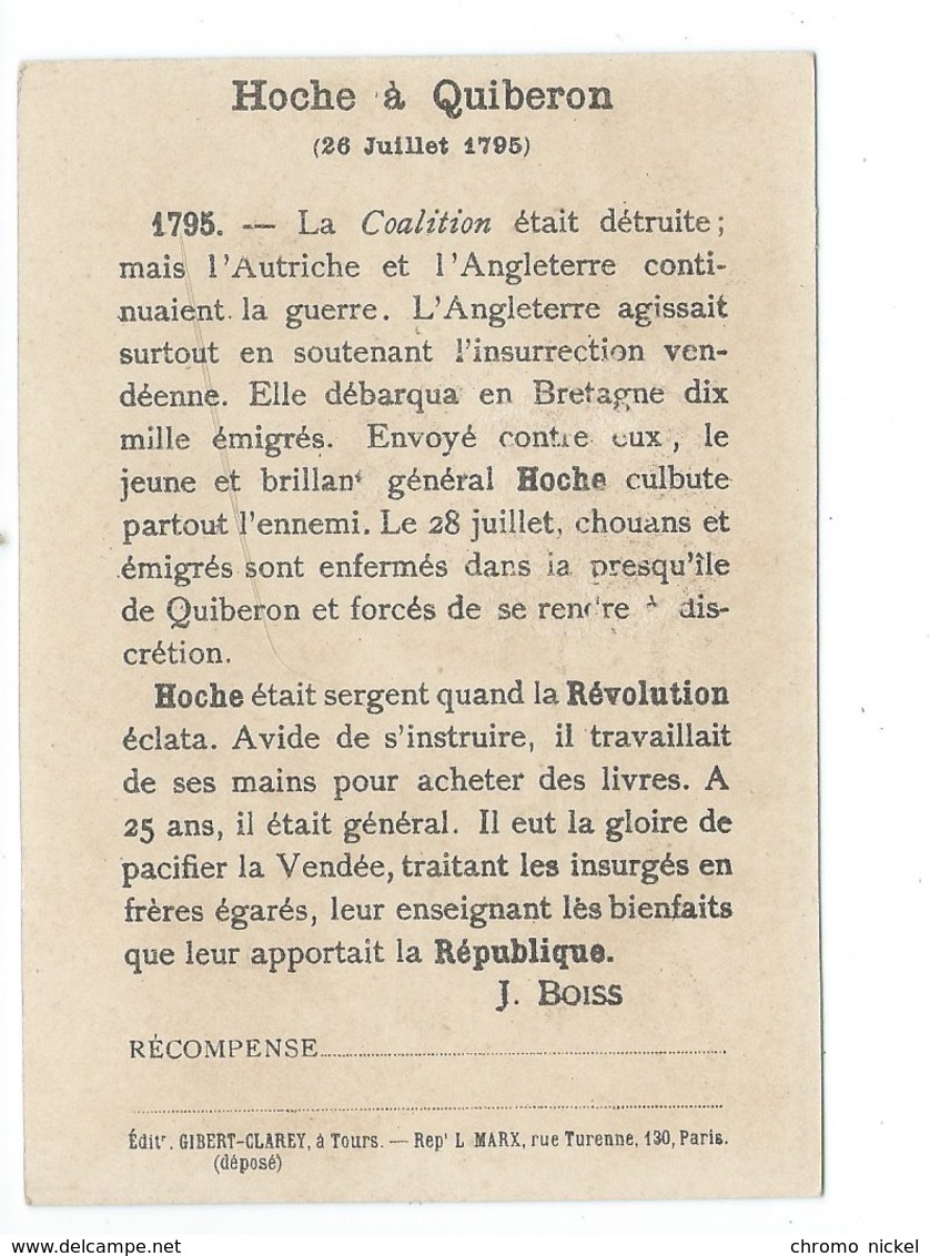 Chromo HOCHE à QUIBERON CHOUANS Révolution Française Scolaire Récompense Bien 120 X 85 Mm  2 Scans - Autres & Non Classés