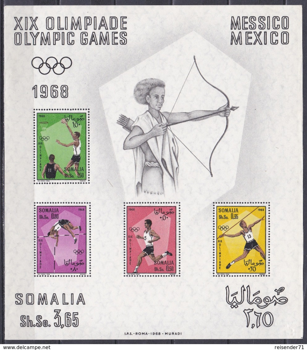 Somalia 1968 Sport Spiele Olympia Olympics IOC Mexiko Mexico Leichtathletik Athletics Basketball, Bl. 2 ** - Somalia (1960-...)