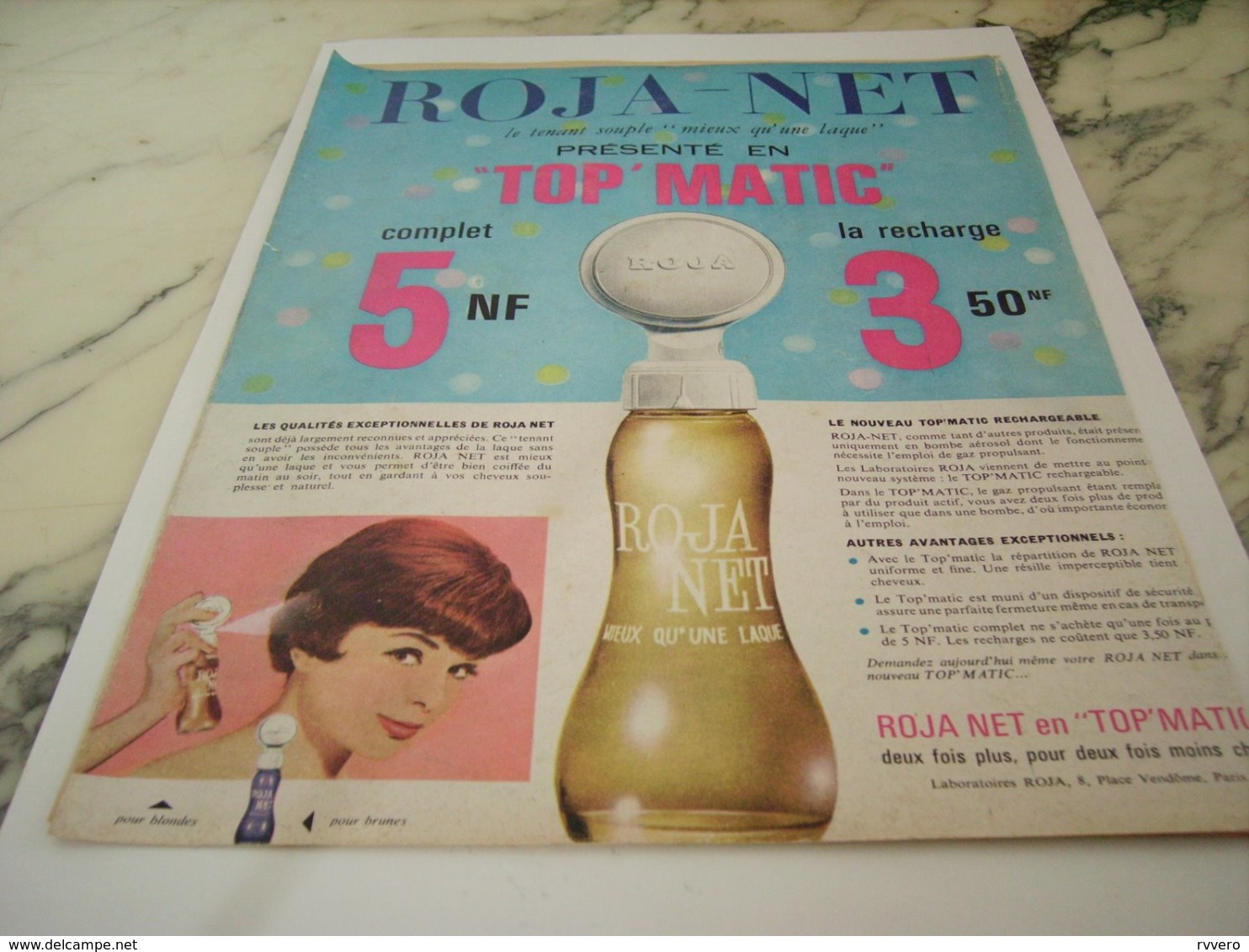 ANCIENNE PUBLICITE TOP MATIC CHEVEUX ROJA NET 1961 - Other & Unclassified