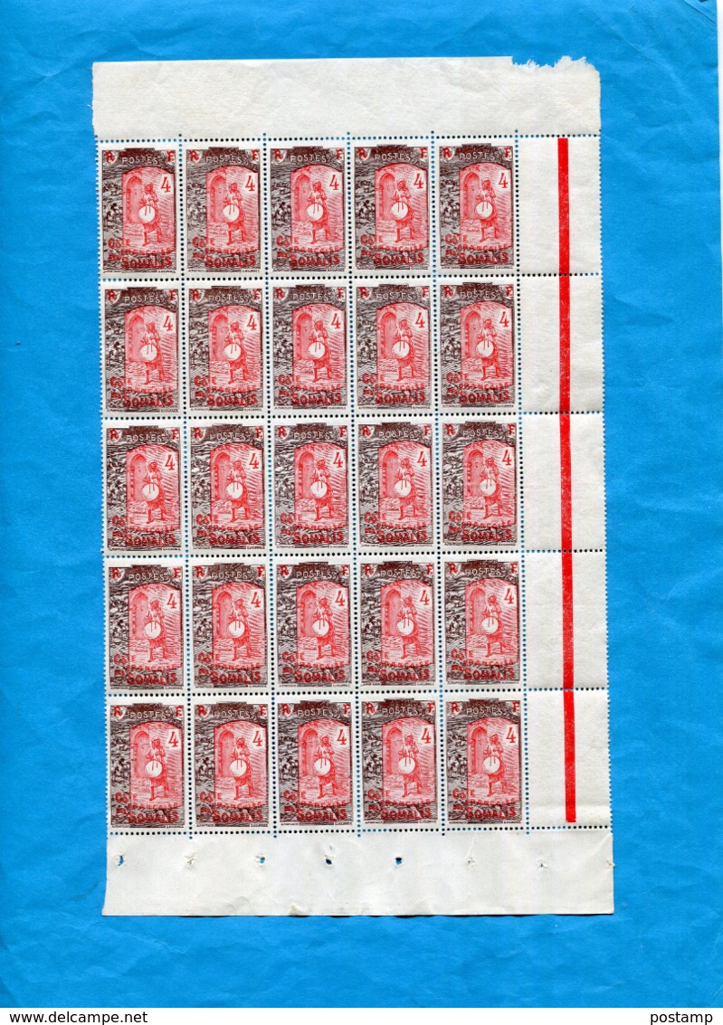 Cote Fse Des Somalis-1 Panneau De 25 Timbres N°85 -4 Cent-   Neufs Sans Ch Impec - Unused Stamps