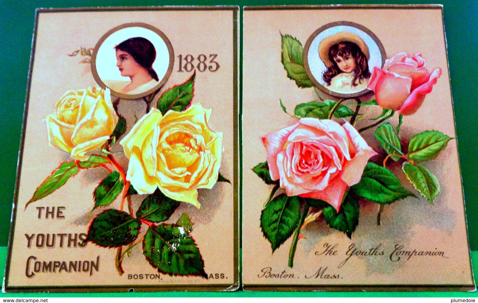 Lot De 4 CHROMOS CALENDRIER  1883 , FLEURS Et PETITES FILLES , 4 Advertising CARDS W CALENDAR , GIRLS & FLOWERS ,YOUTHS - Petit Format : ...-1900