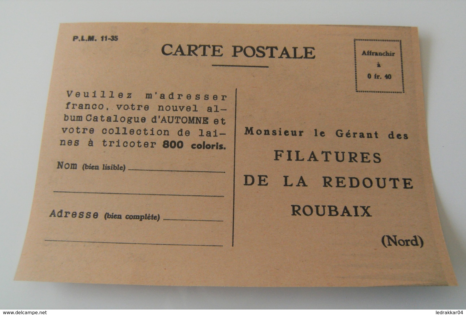 CP Papier Catalogue Filatures De La Redoute Roubaix CIRCA 1930 - Publicités