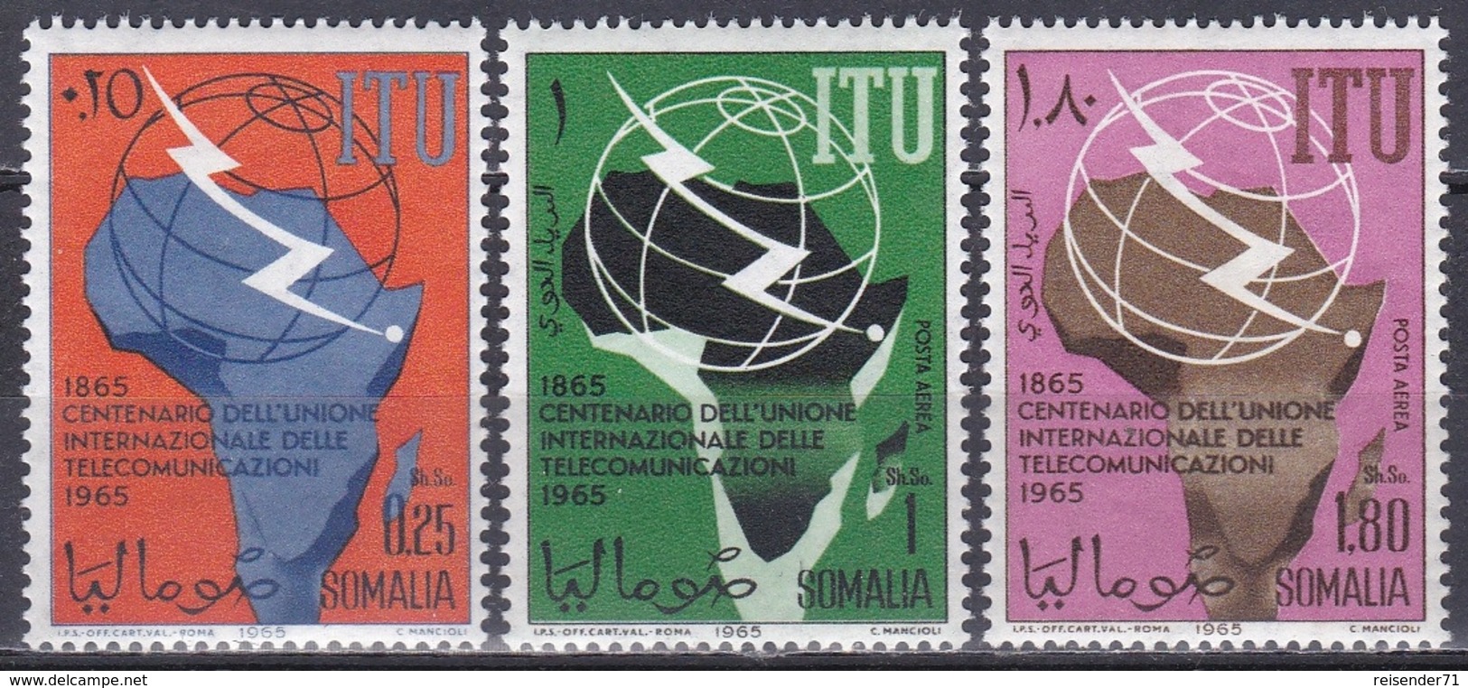 Somalia 1965 Organisationen UNO ONU Kommunikation Communication Fernmeldeunion ITU UIT, Mi. 71-3 ** - Somalia (1960-...)