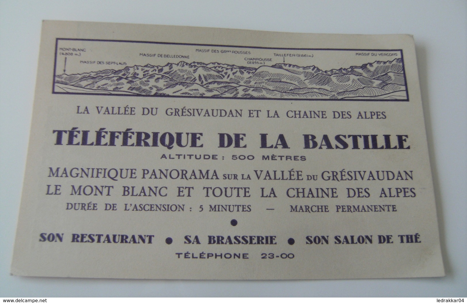 Carte Cartonnée Téléférique De La Bastille R.Hamaide Grésivaudan Alpes - Dépliants Touristiques