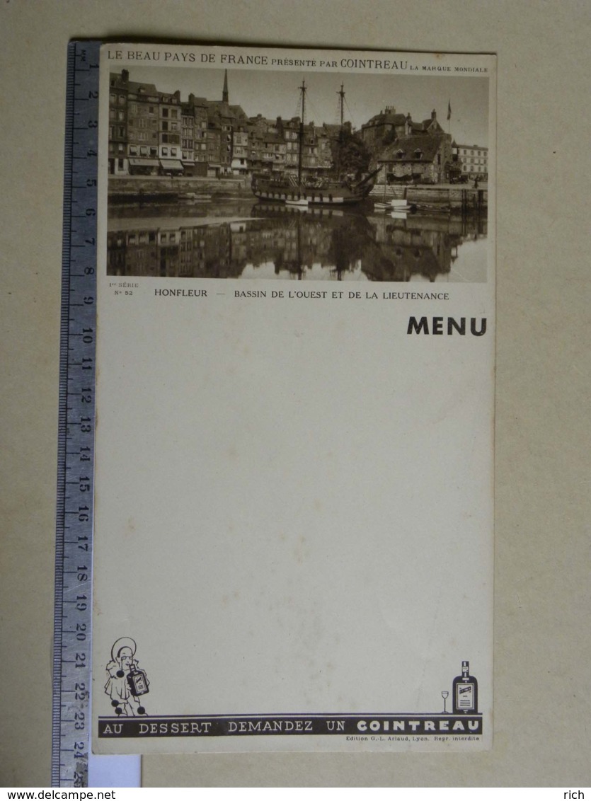 Le Beau Pays De France, Présenté Par COINTREAU - MENU  PUB - Honfleur - Bassin De L'Ouest Et De La Lieutenance 14 - Menus