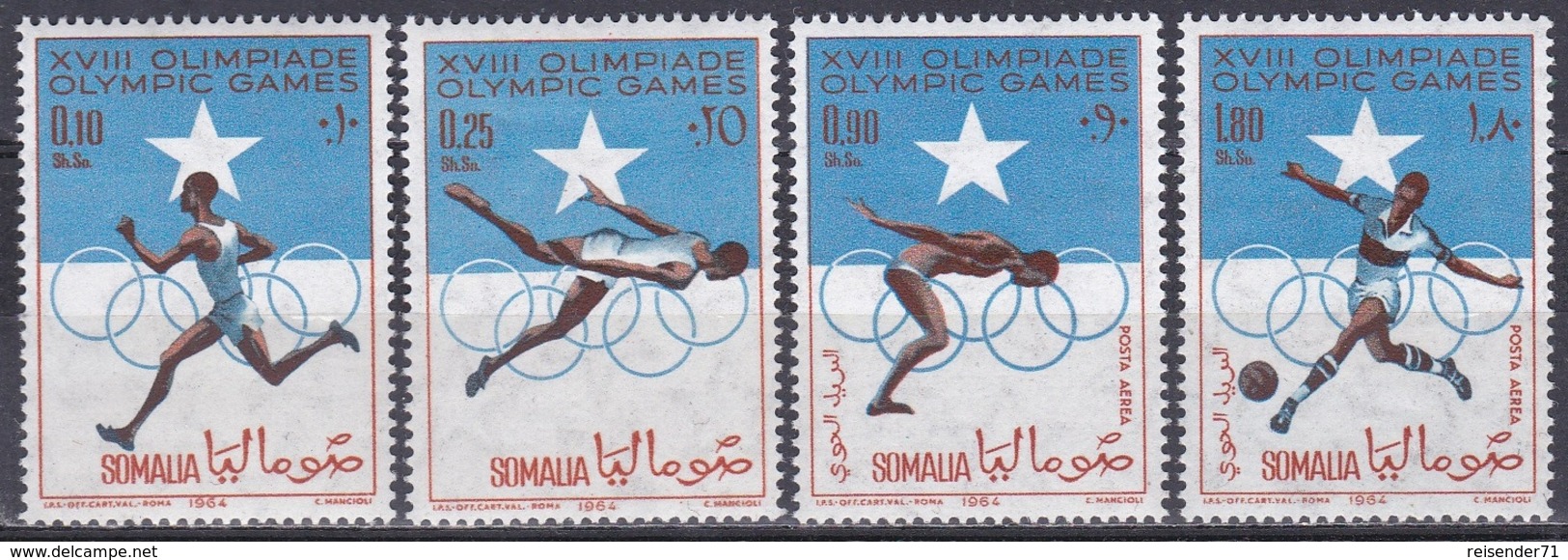 Somalia 1964 Sport Spiele Olympia Olympics IOC Tokio Tokyo Leichtathletik Schwimmen Fußball Football Soccer, Mi. 60-3 ** - Somalia (1960-...)