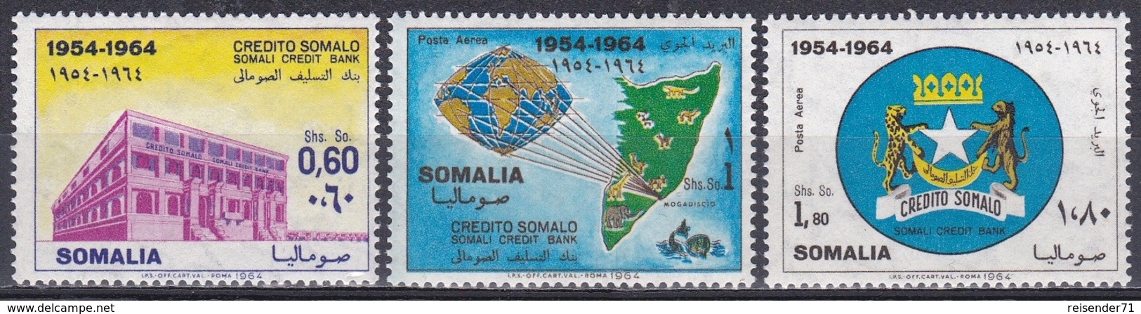 Somalia 1964 Wirtschaft Economy Bankenwesen Geldwesen Banken Bank Wappen Arms Landkarten Maps Kredit, Mi. 57-9 ** - Somalia (1960-...)