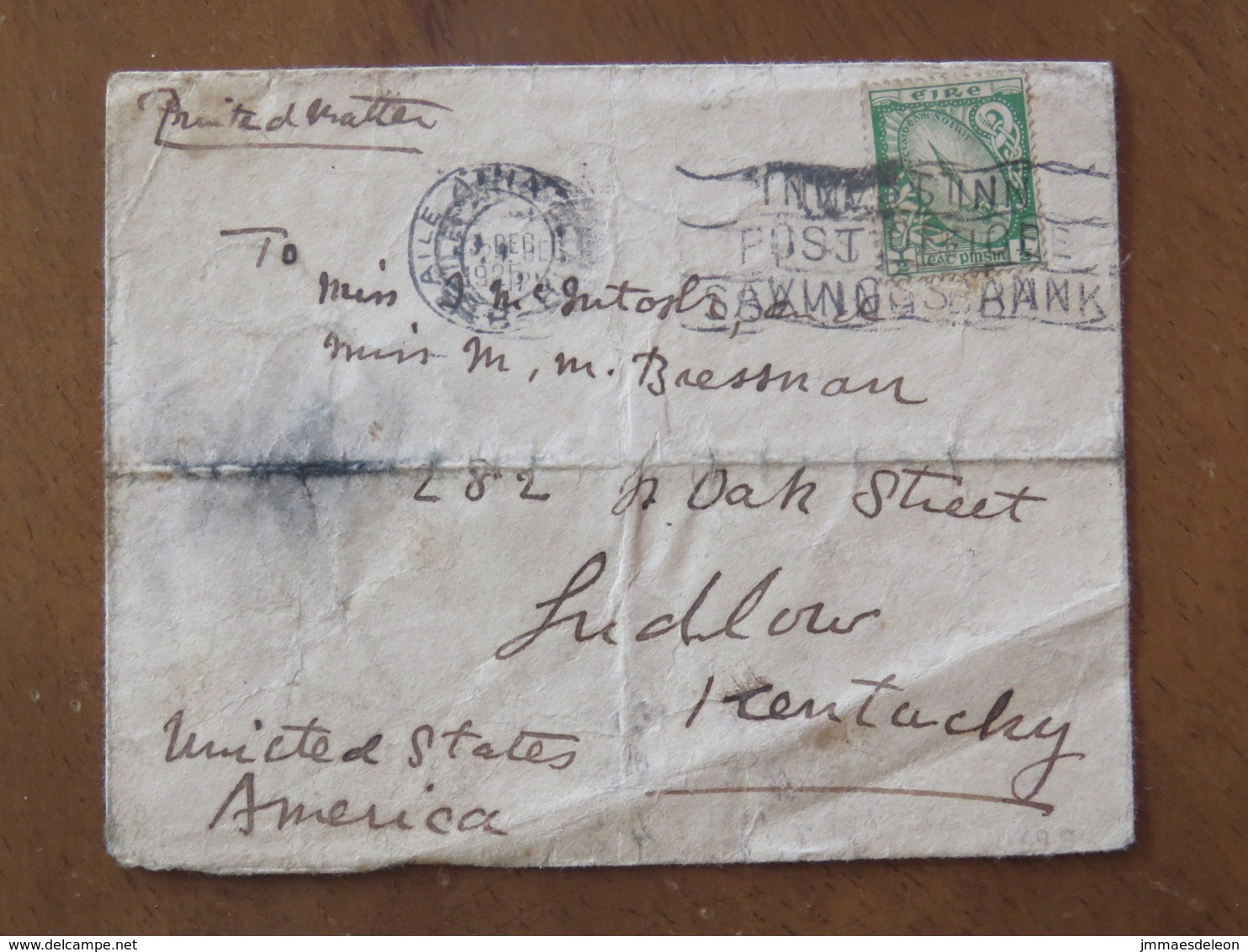 Ireland 1925 Cover Haile Athato USA - Sword - Bank Slogan - Cartas