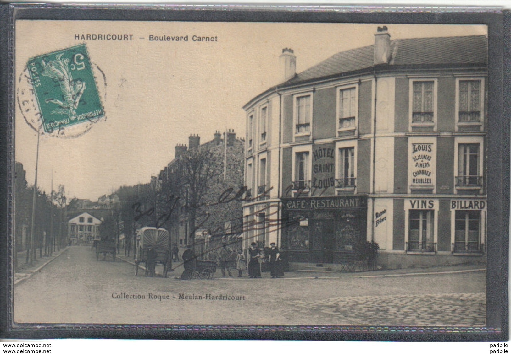 Carte Postale 78. Hardricourt  Café Hotel Restaurant Saint-Louis  Boulevard Carnot  Très Beau Plan - Hardricourt