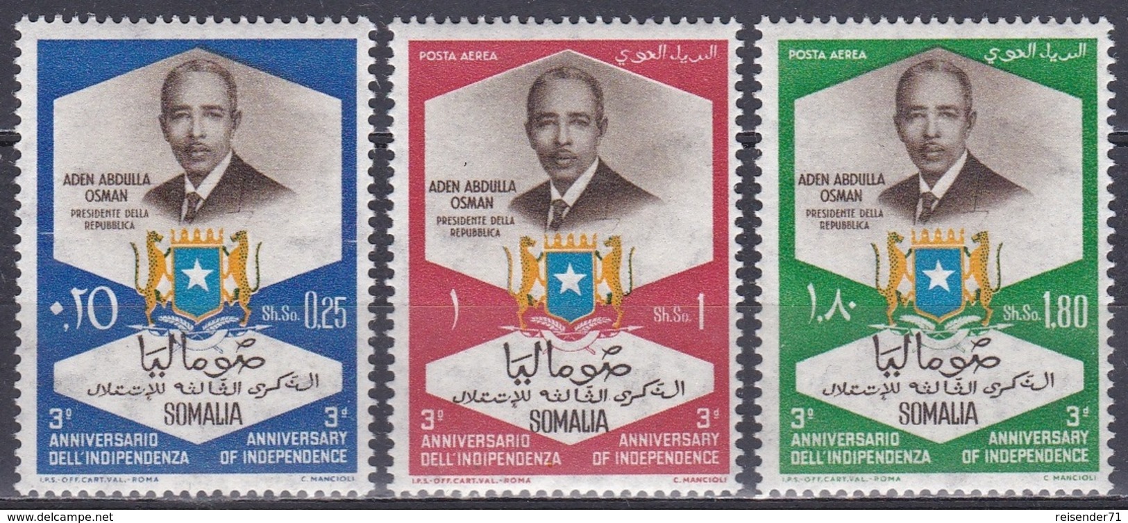 Somalia 1963 Geschichte History Unabhängigkeit Independence Politiker Politicians Präsident Wappen Arms, Mi. 51-3 ** - Somalia (1960-...)