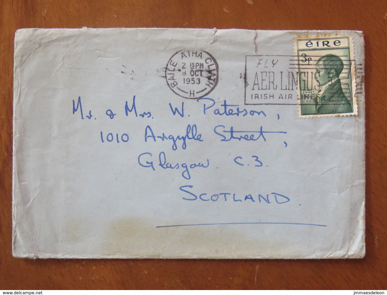 Ireland 1953 Cover Baile Atha To Scotland - Robert Emmet - Plane Slogan - Briefe U. Dokumente