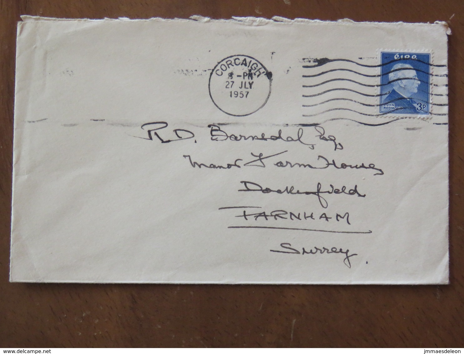 Ireland 1957 Cover Corcaigh To England - John Edward Redmond - Cartas & Documentos