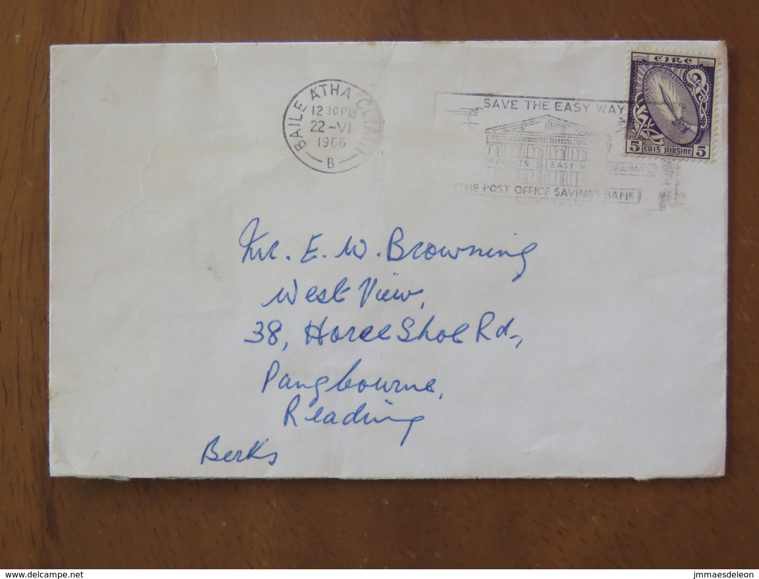 Ireland 1966 Cover Baile Atha To England - Sword - Bank Slogan - Lettres & Documents